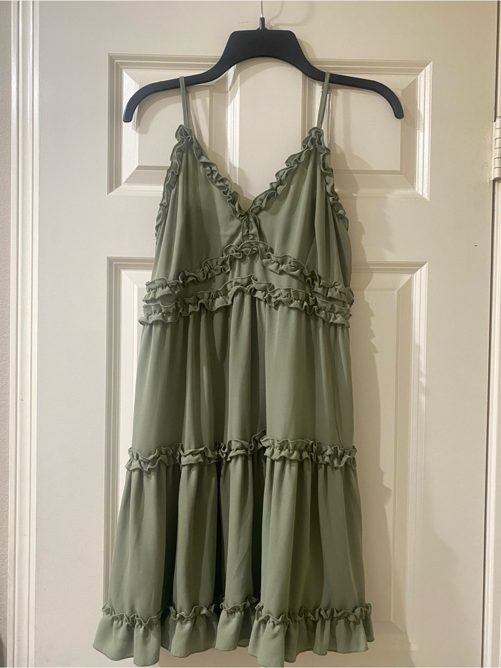 Inspired Hearts Olive Green Ruffle Tiered Mini Dress
